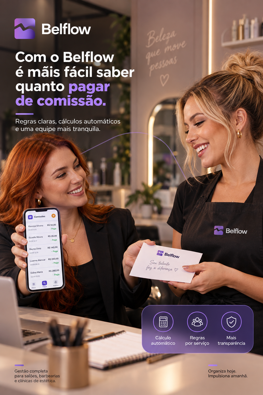 Tela de comissões do Belflow, com a prévia das vendas a comissionar