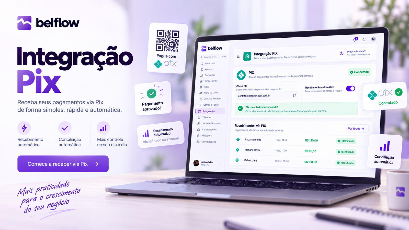 Tela de pagamento por Pix no agendamento online do Belflow