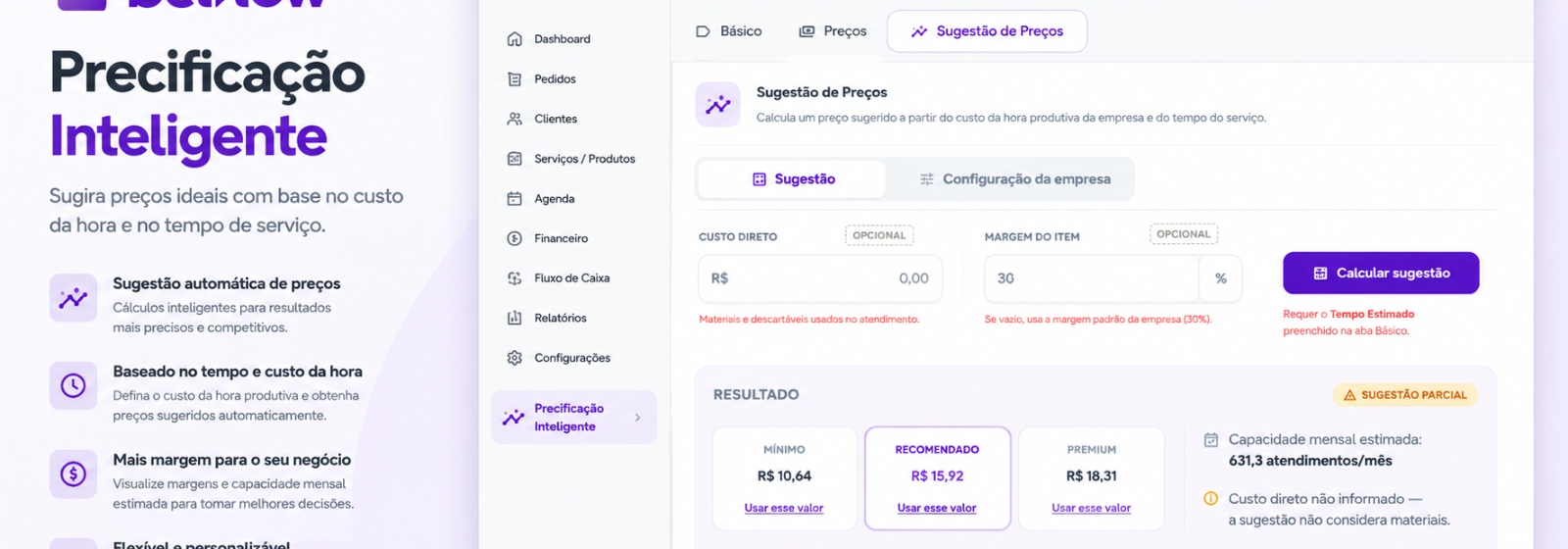 Precificação inteligente de serviços no Belflow
