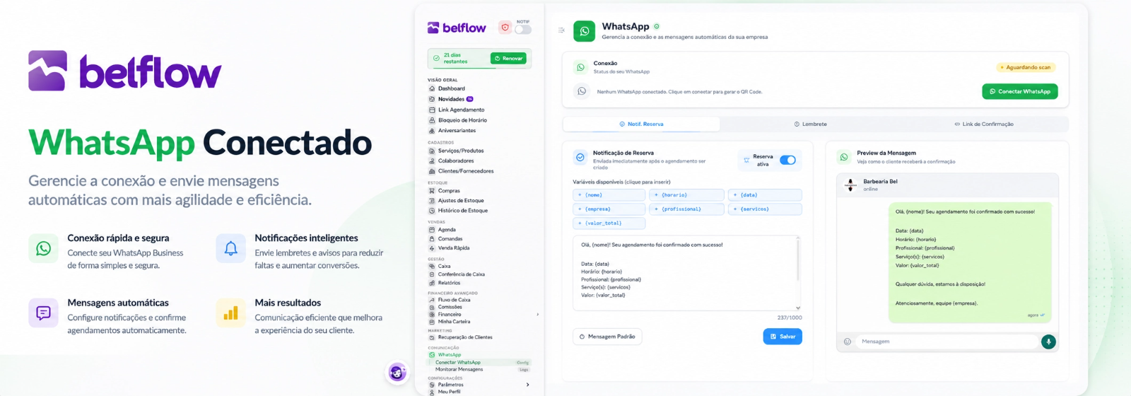 WhatsApp conectado ao Belflow com monitoramento de mensagens